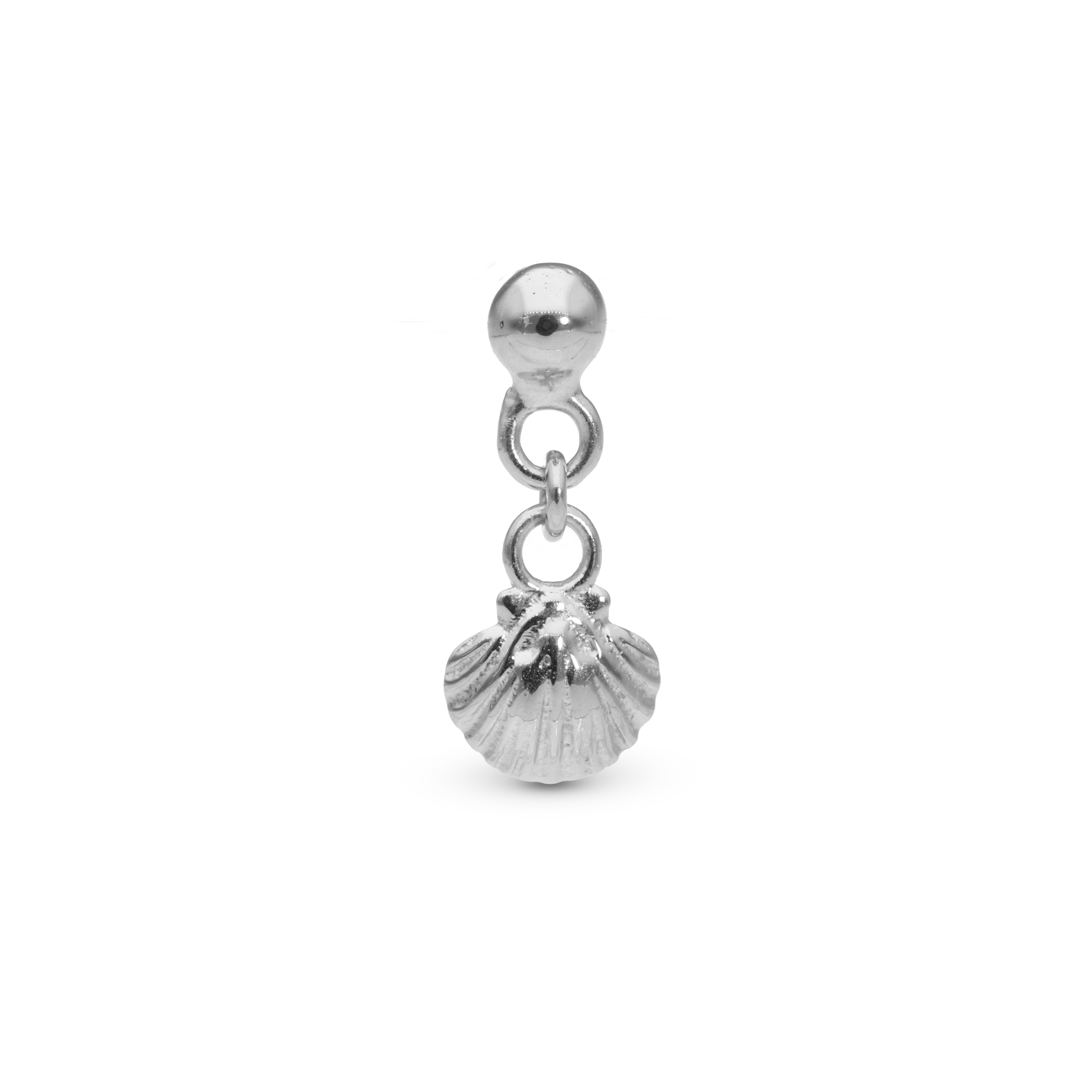 Dangling Clam shell Simple Earring Stud / Single Stud - Polished Sterling Silver