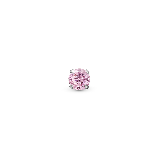 Pink Delight Simple Earring Stud / Single Stud - Polished Sterling Silver with 1 Cubic Zirkonia