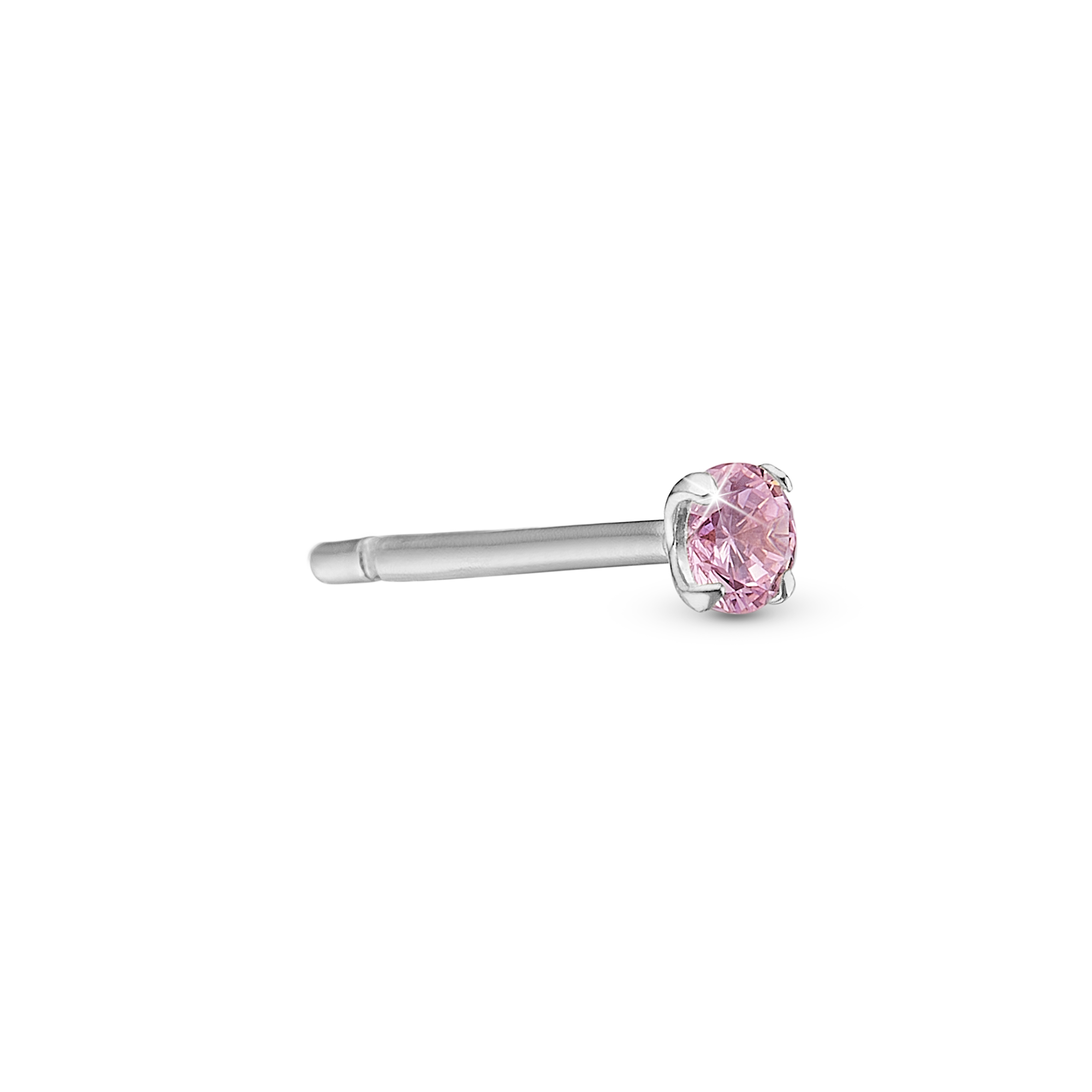 Pink Delight Simple Earring Stud / Single Stud - Polished Sterling Silver with 1 Cubic Zirkonia