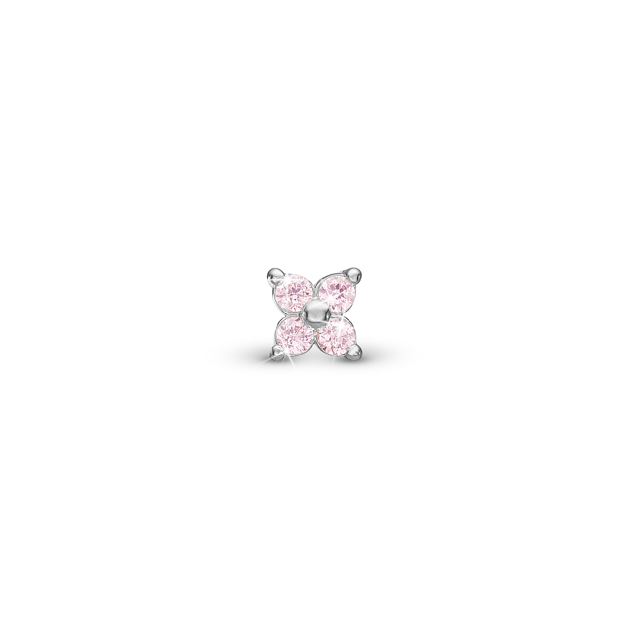 Magic pink Simple Earring Stud / Single Stud - Sterling Silver with 4 Pinke Cubic Zirkonia