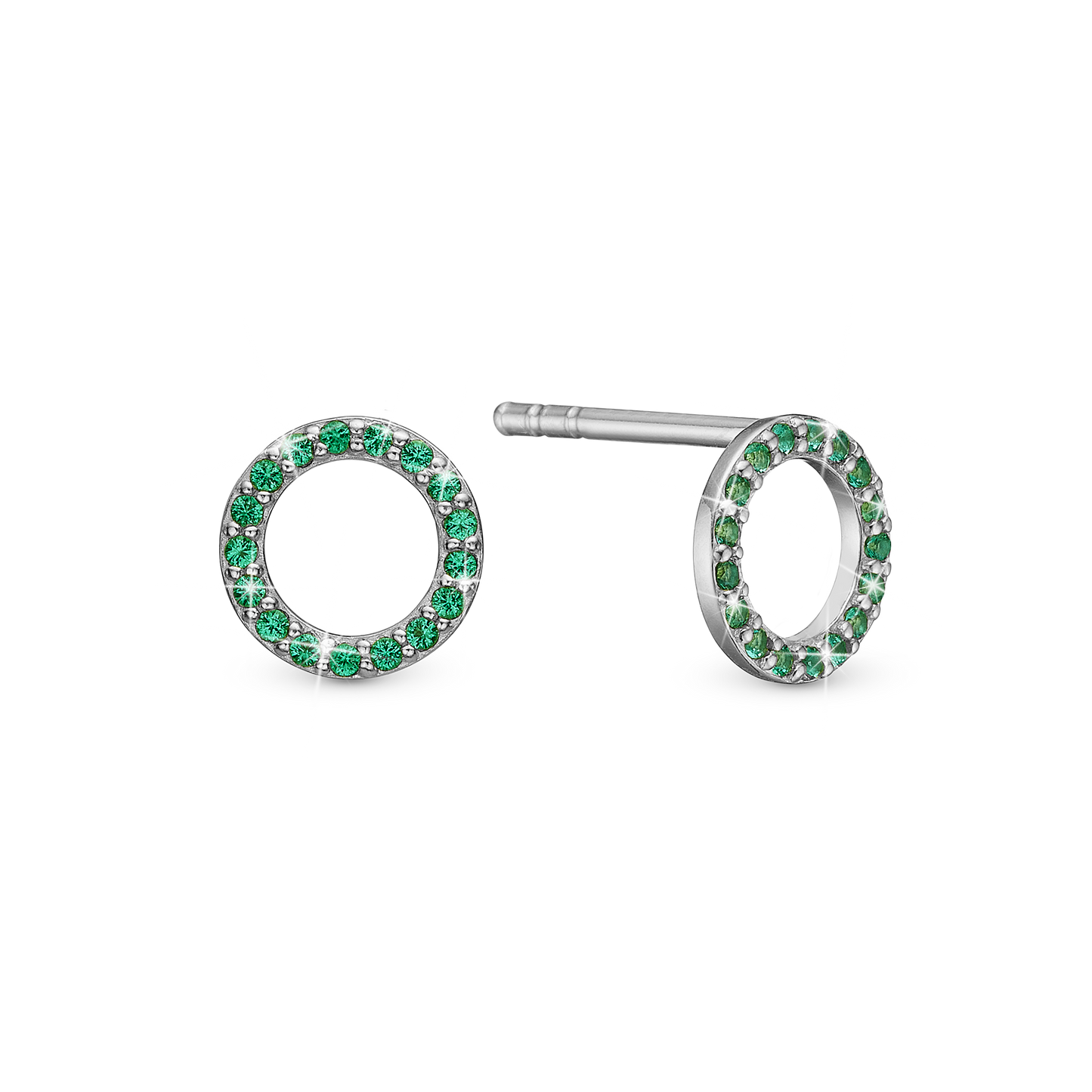 Green Circles Stud Earrings - Sterling Silver with 36 Greenne Cubic Zirkonia