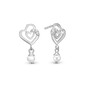 Two Hearts Stud Earrings - Sterling Silver with 8 white Ferskvandsperler