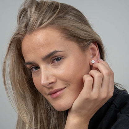 Marguerite CZ 8mm Stud Earrings - Sterling Silver with 14 white Cubic Zirkonia