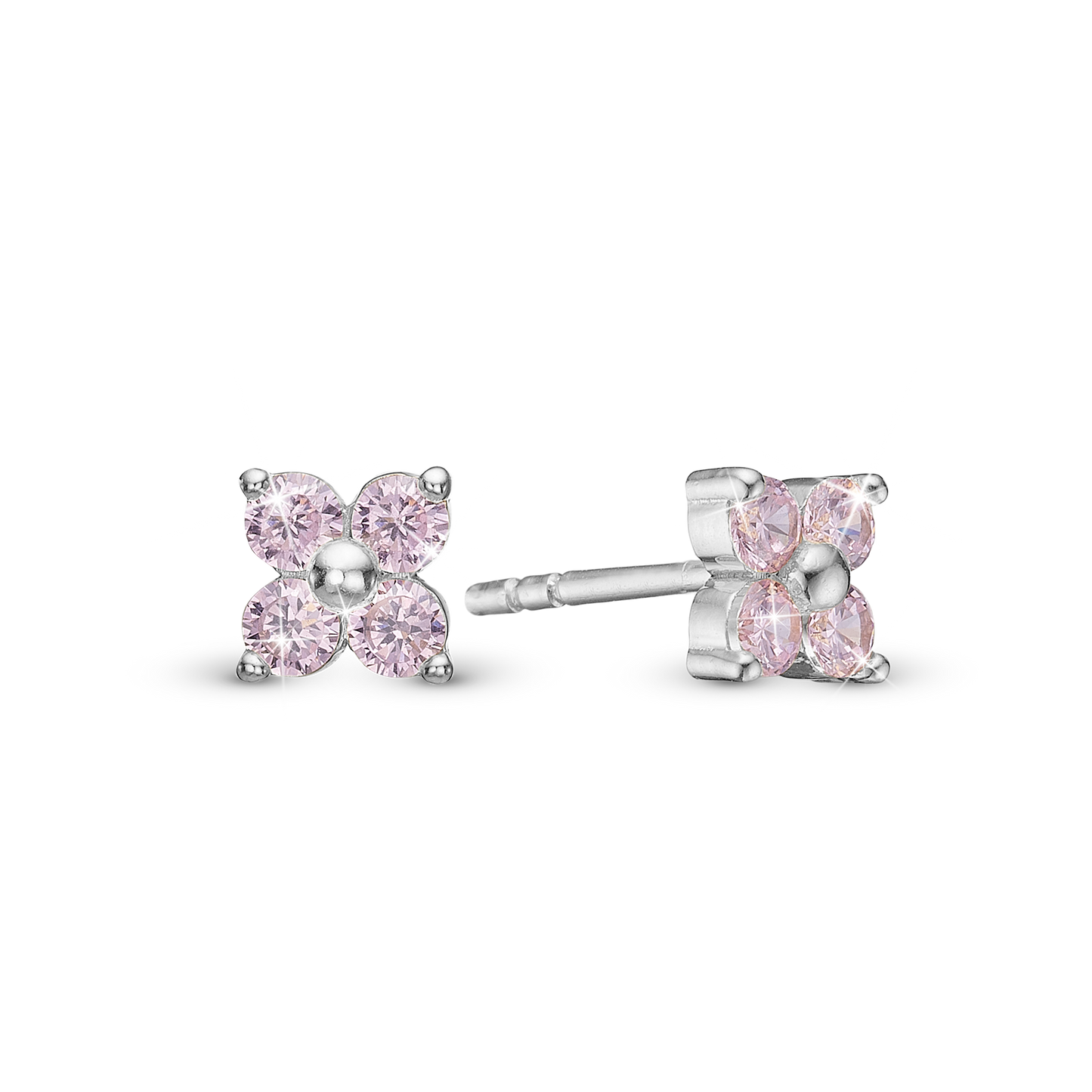 Pink Magic Stud Earrings - Sterling Silver with 8 Pinke Cubic Zirkonia