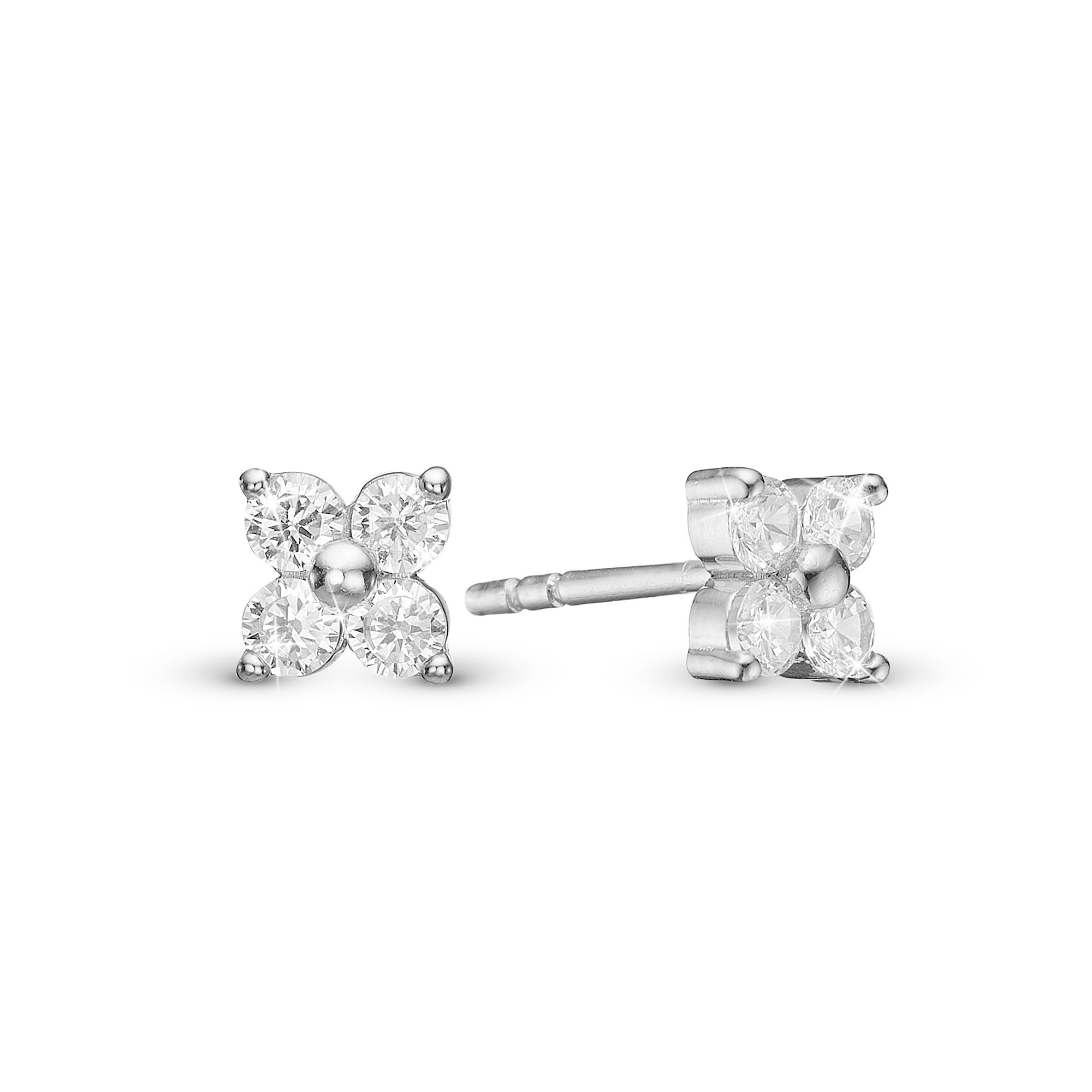 White Magic Stud Earrings - Sterling Silver with 8 white Cubic Zirkonia