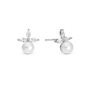 Pearl Lotus Stud Earrings - Polished Sterling Silver with 6 white Cubic Zirkonia