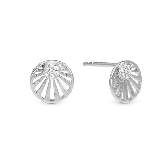 Ocean sunset Stud Earrings - Polished Sterling Silver with 18 white Cubic Zirkonia