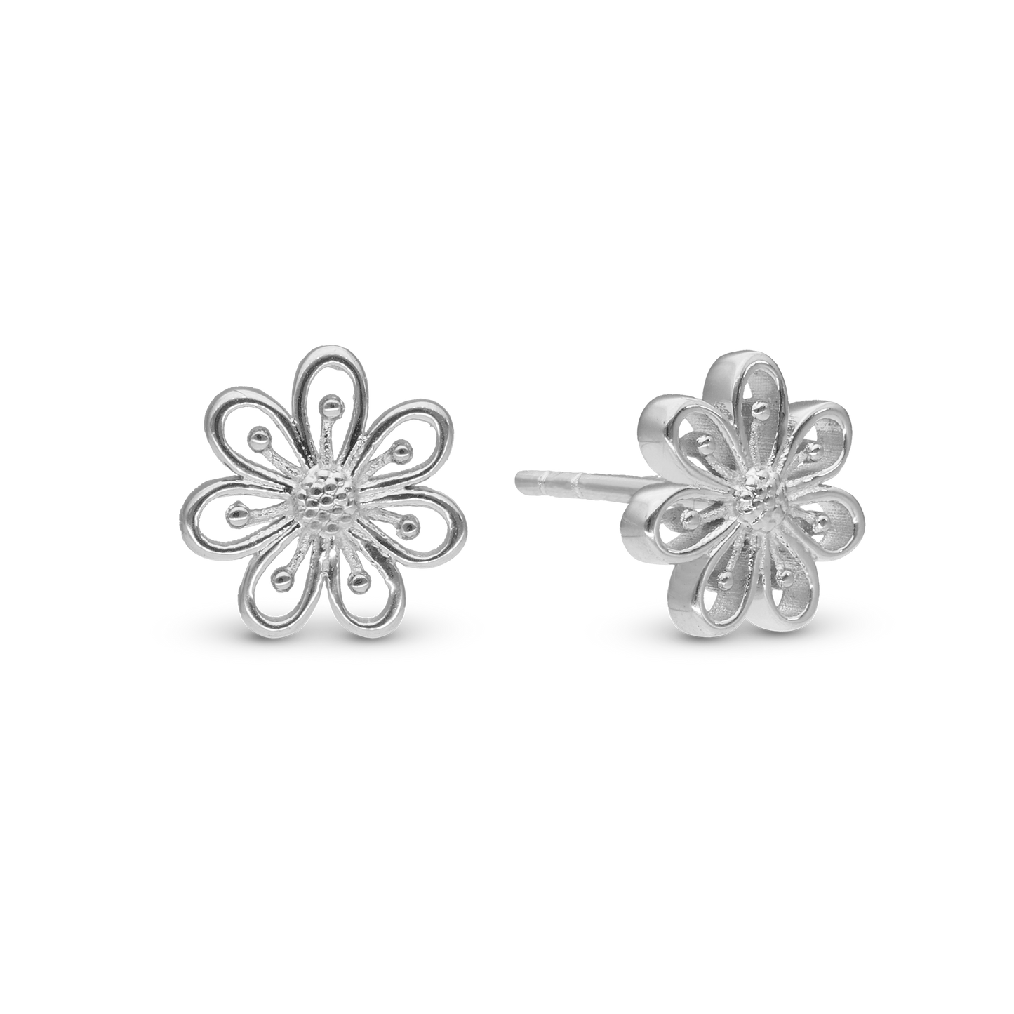Flower Heaven Stud Earrings - Polished Sterling Silver