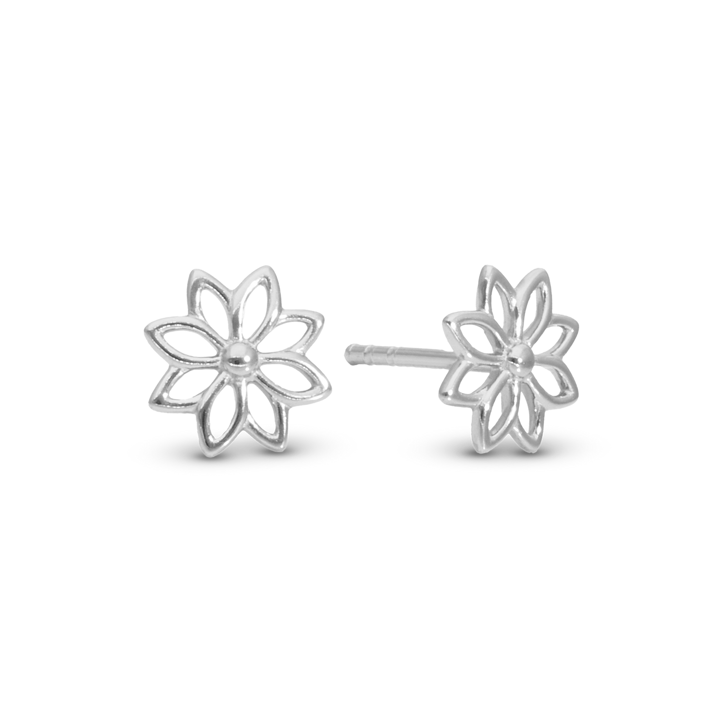 Simple Flower Stud Earrings - Polished Sterling Silver