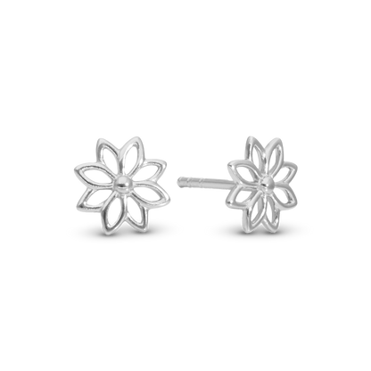 Simple Flower Stud Earrings - Polished Sterling Silver