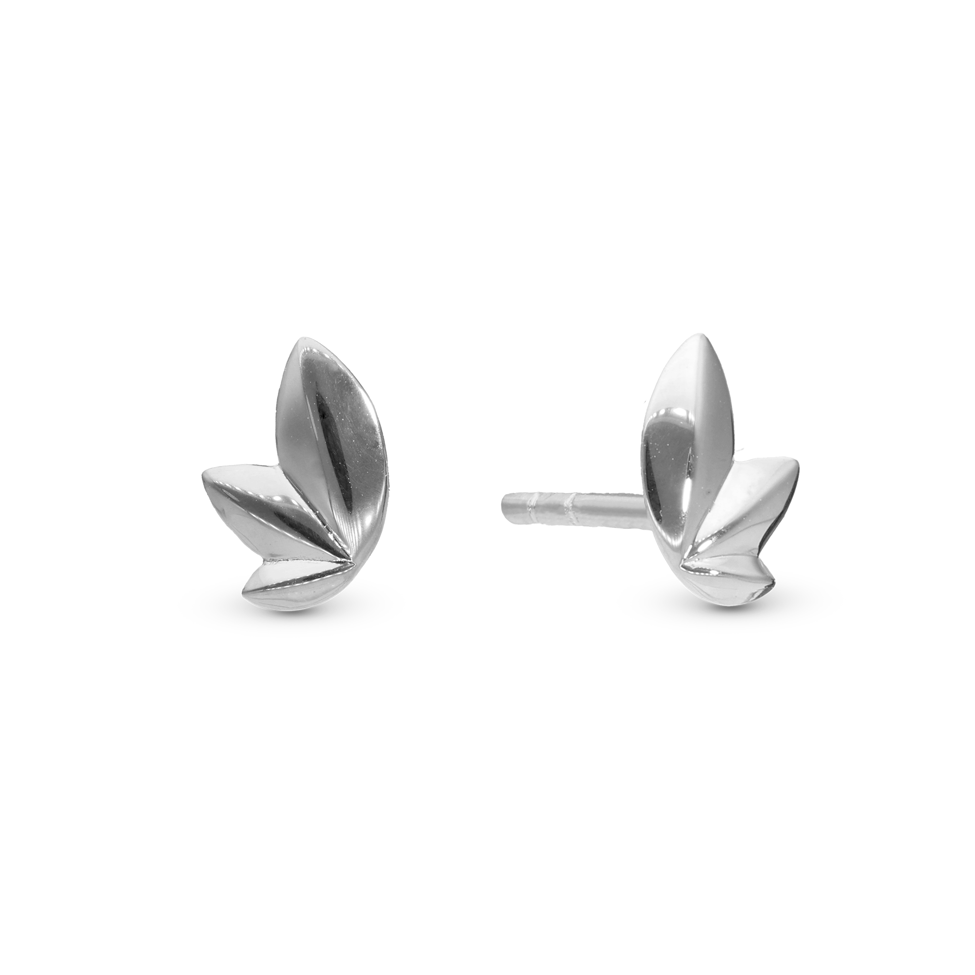 3 leafs Stud Earrings - Polished Sterling Silver