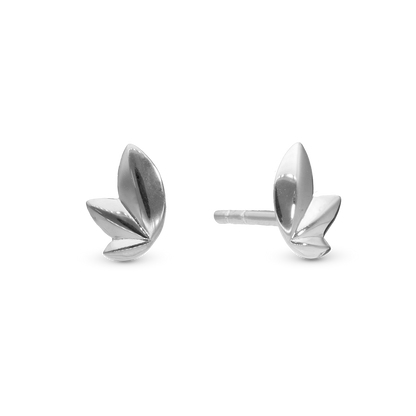 3 leafs Stud Earrings - Polished Sterling Silver