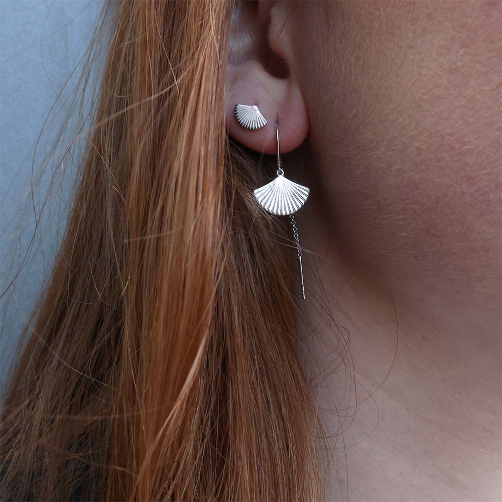 Fan Dangle Earring - Polished Sterling Silver