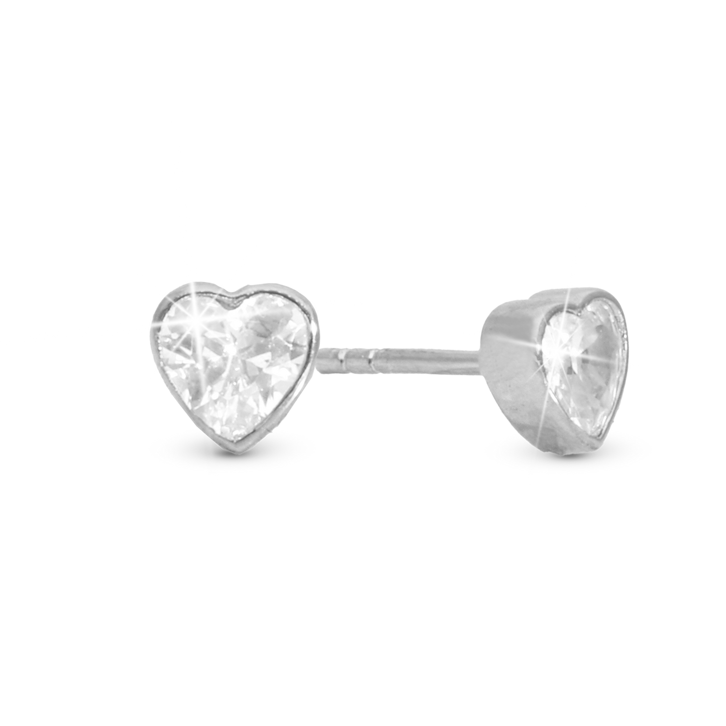 Sparkling Love Stud Earrings - Polished Sterling Silver with 2 white Cubic Zirkonia