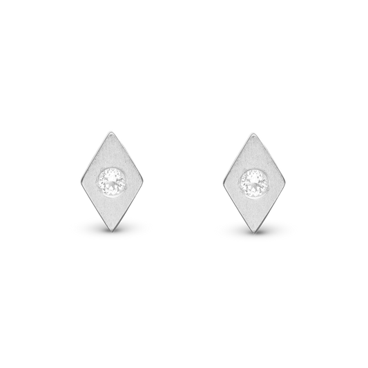 Topaz Kites Stud Earrings - Matte Sterling Silver with 2 white Topas