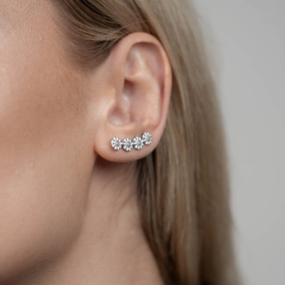 Long Marguerites Crawlers - Polished Sterling Silver with 10 white Topas