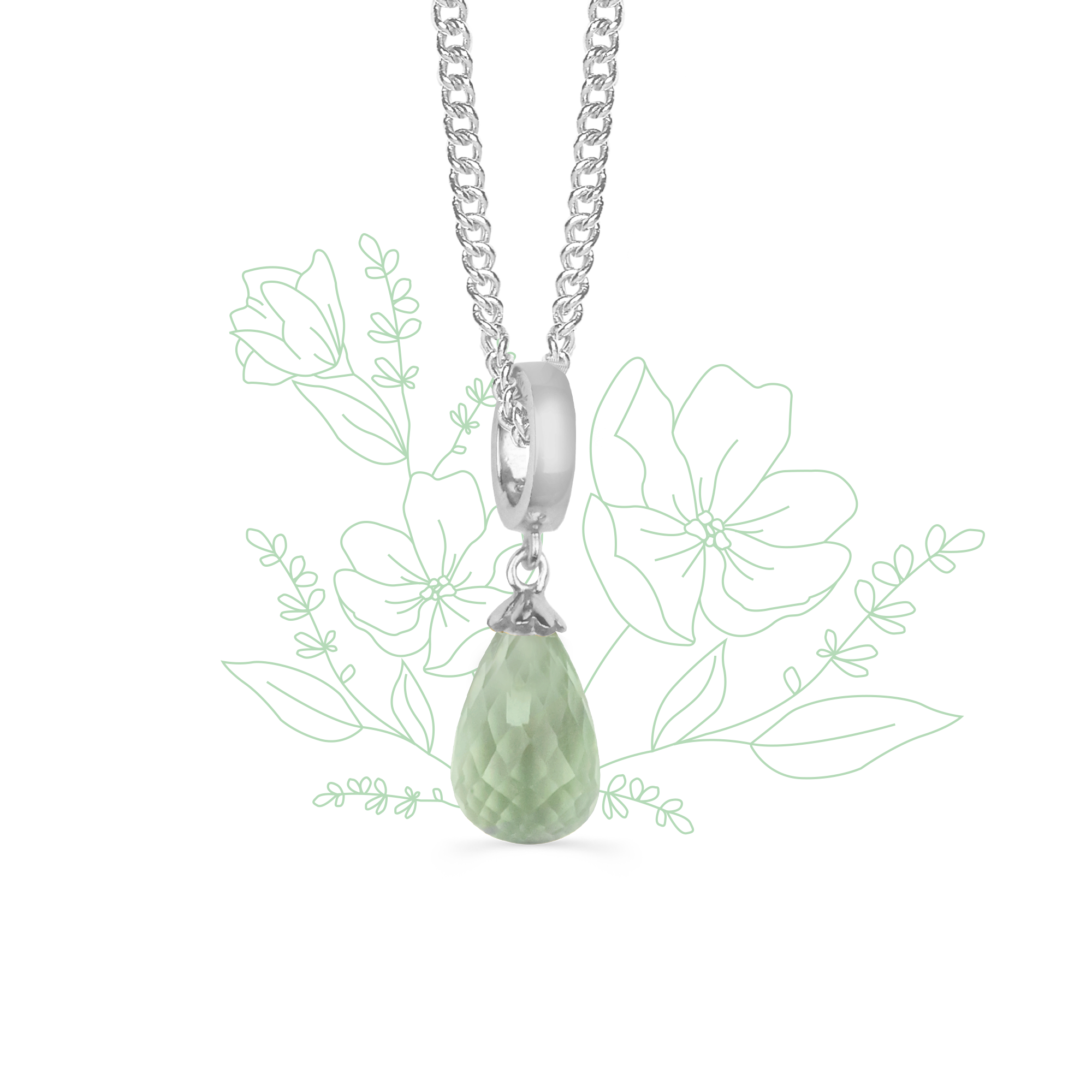 Necklace m Green Amethyst drop sølv