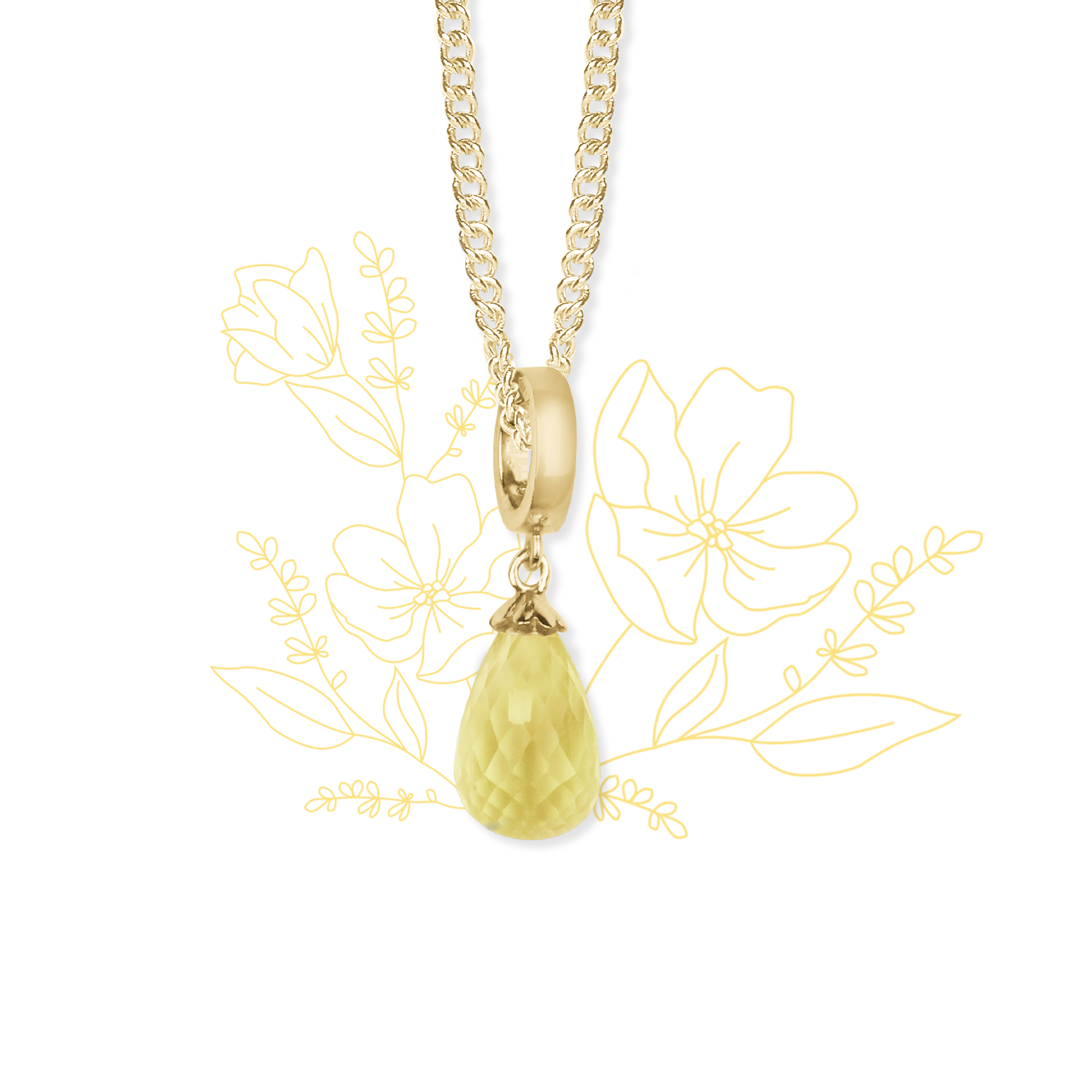 Necklace m gul citrine drop Gold Plated