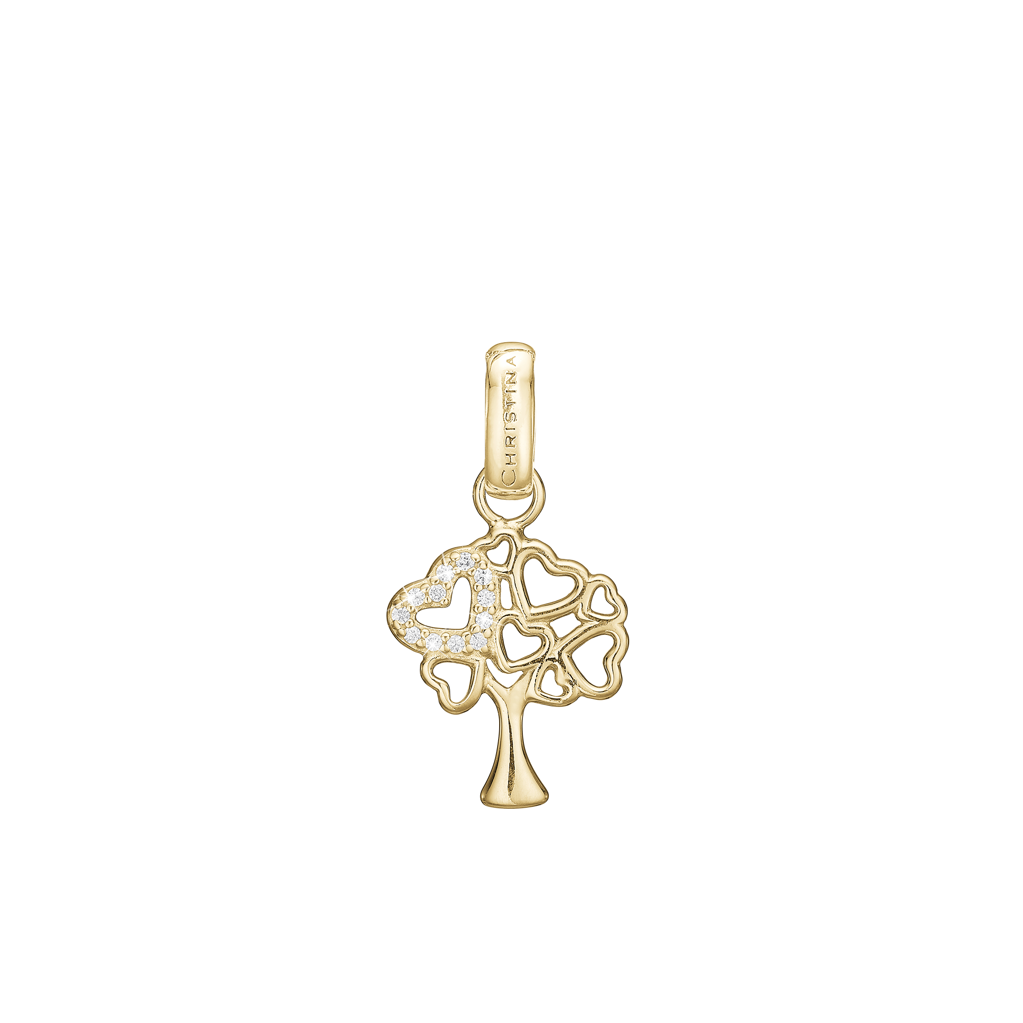 Tree of Hearts Earring Pendant - Polished Gold Plated Sterling Silver with 12 white Cubic Zirkonia