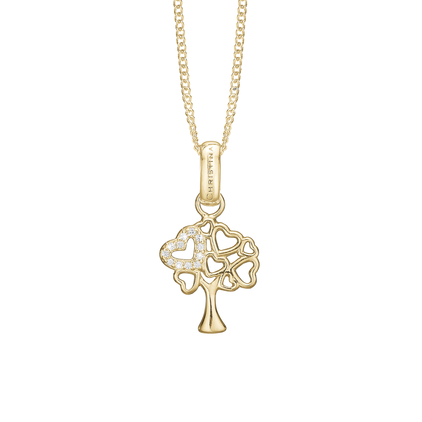Tree of Hearts Earring Pendant - Polished Gold Plated Sterling Silver with 12 white Cubic Zirkonia