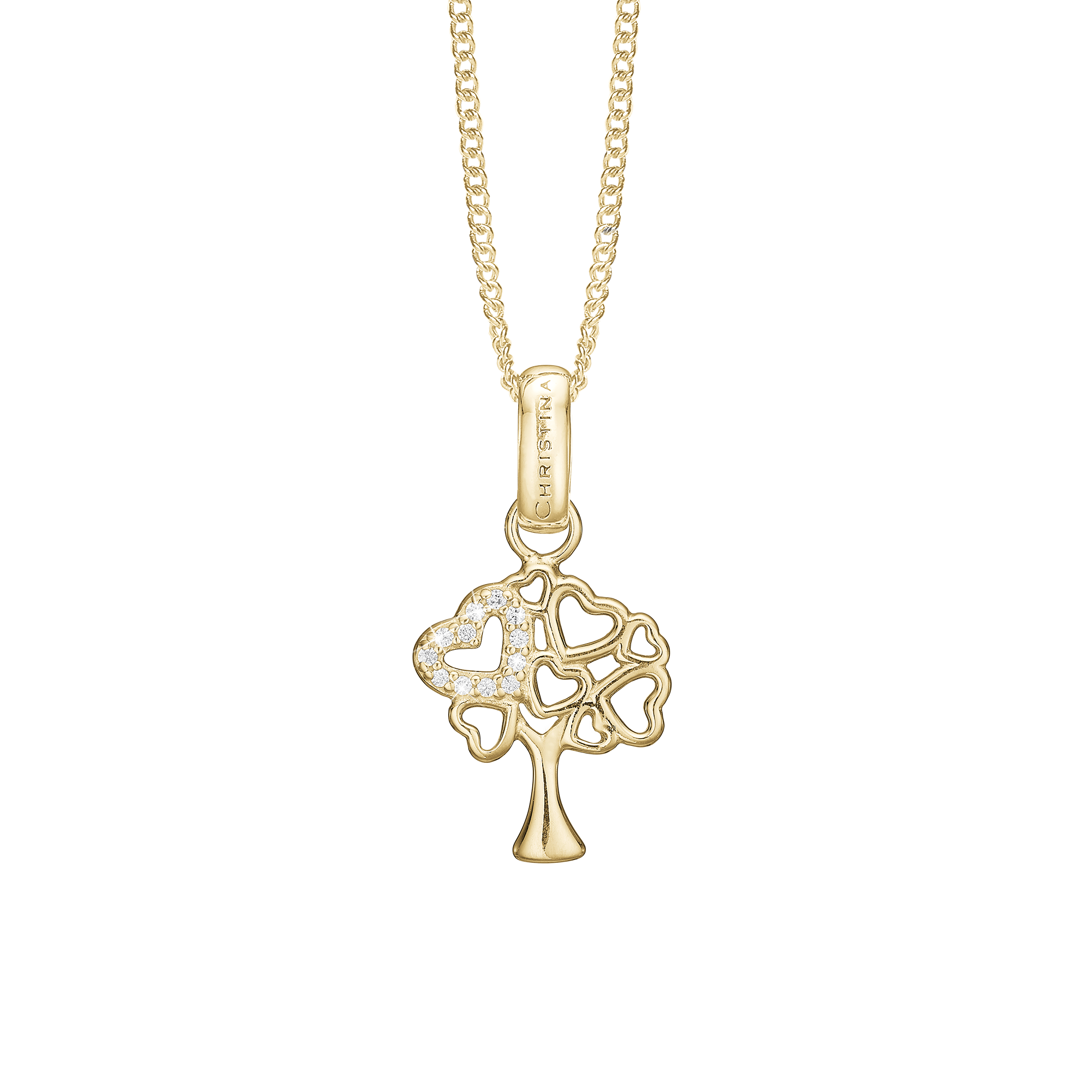 Tree of Hearts Earring Pendant - Polished Gold Plated Sterling Silver with 12 white Cubic Zirkonia