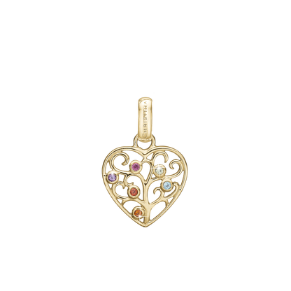 Family Tree of Love Earring Pendant - Polished Gold Plated Sterling Silver with 6 Multi color Cubic Zirkonia