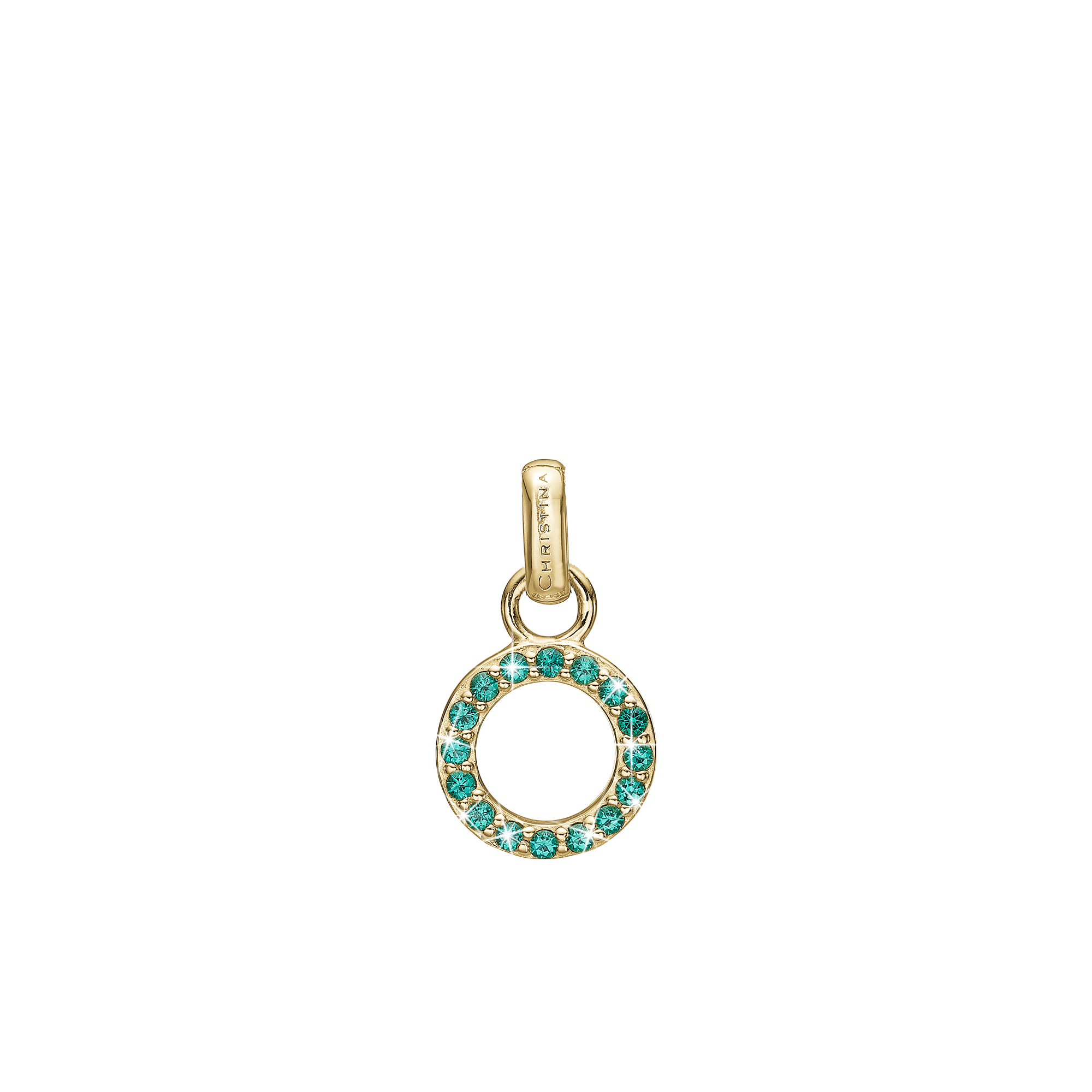 Green CZ circle Earring Pendant - Gold Plated Sterling Silver with 16 Greenne Cubic Zirkonia