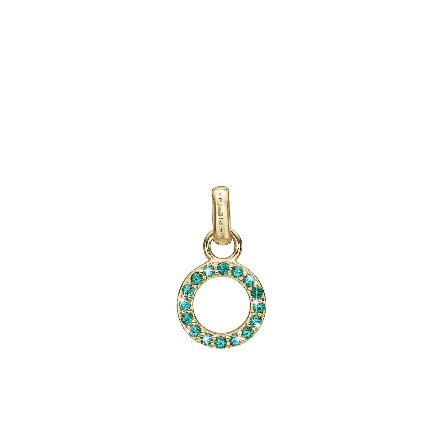 Green CZ circle Earring Pendant - Gold Plated Sterling Silver with 16 Greenne Cubic Zirkonia