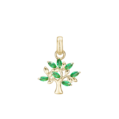 Green Family Tree Earring Pendant - Gold Plated Sterling Silver with 7 Greenne Cubic Zirkonia