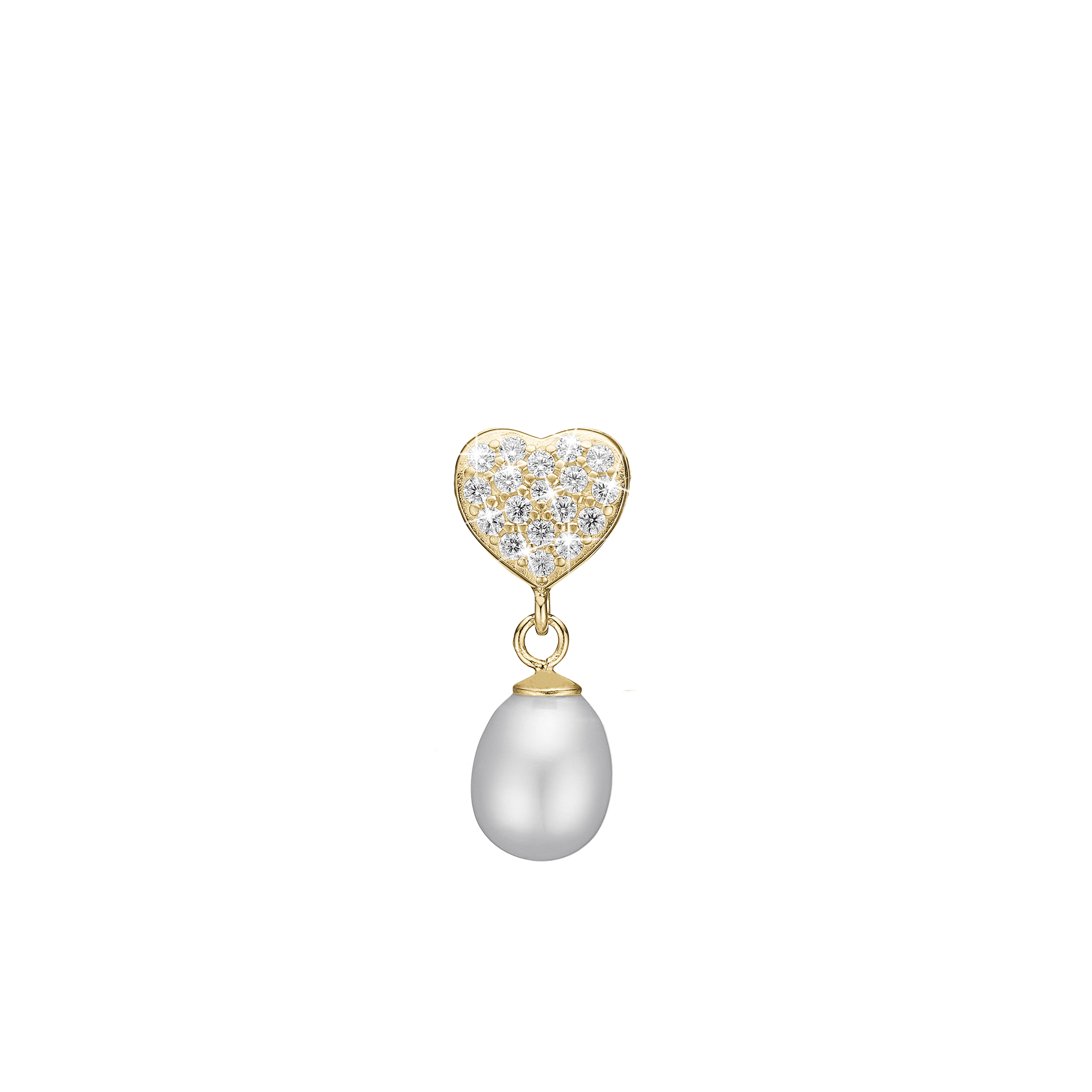 Sparkling Heart Pendant - Gold Plated Sterling Silver with 14 white Cubic Zirkonia og 1 Freshwater Pearls