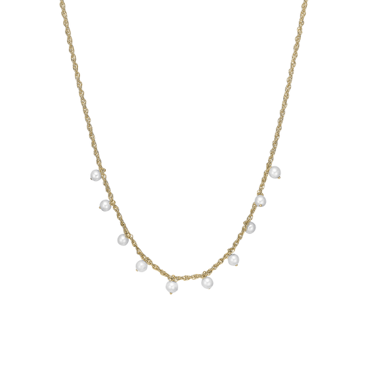 Dangling Pearls Necklace - Gold Plated Sterling Silver with 10 white Ferskvandsperler