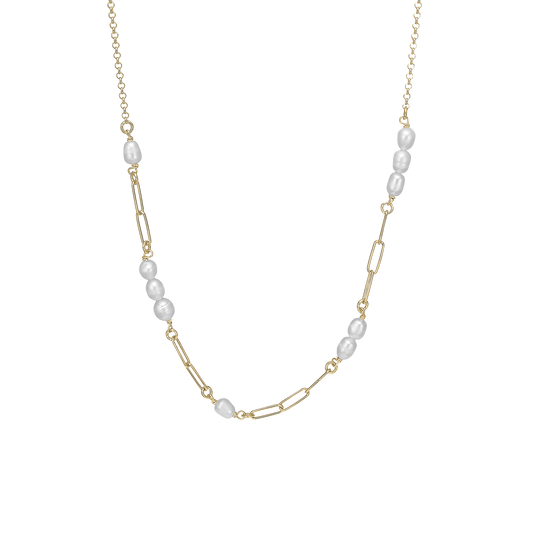 Links and Pearls Necklace - Gold Plated Sterling Silver with 10 white Ferskvandsperler