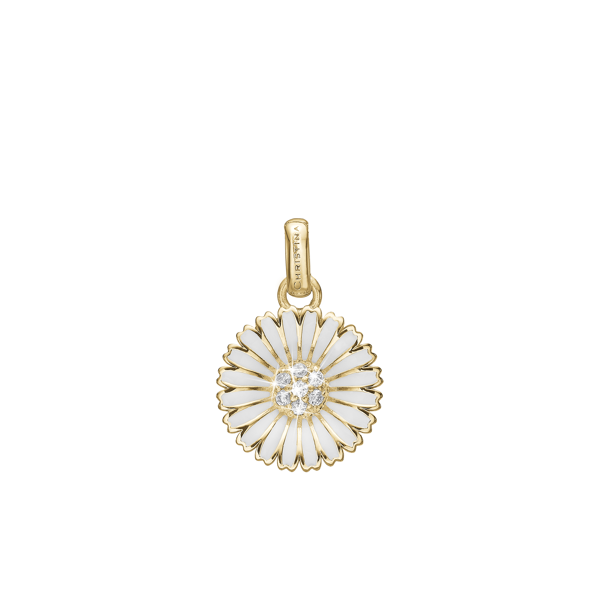 Marguerite CZ Ø15mm Earring Pendant - Gold Plated Sterling Silver with 7 Cubic Zirkonia