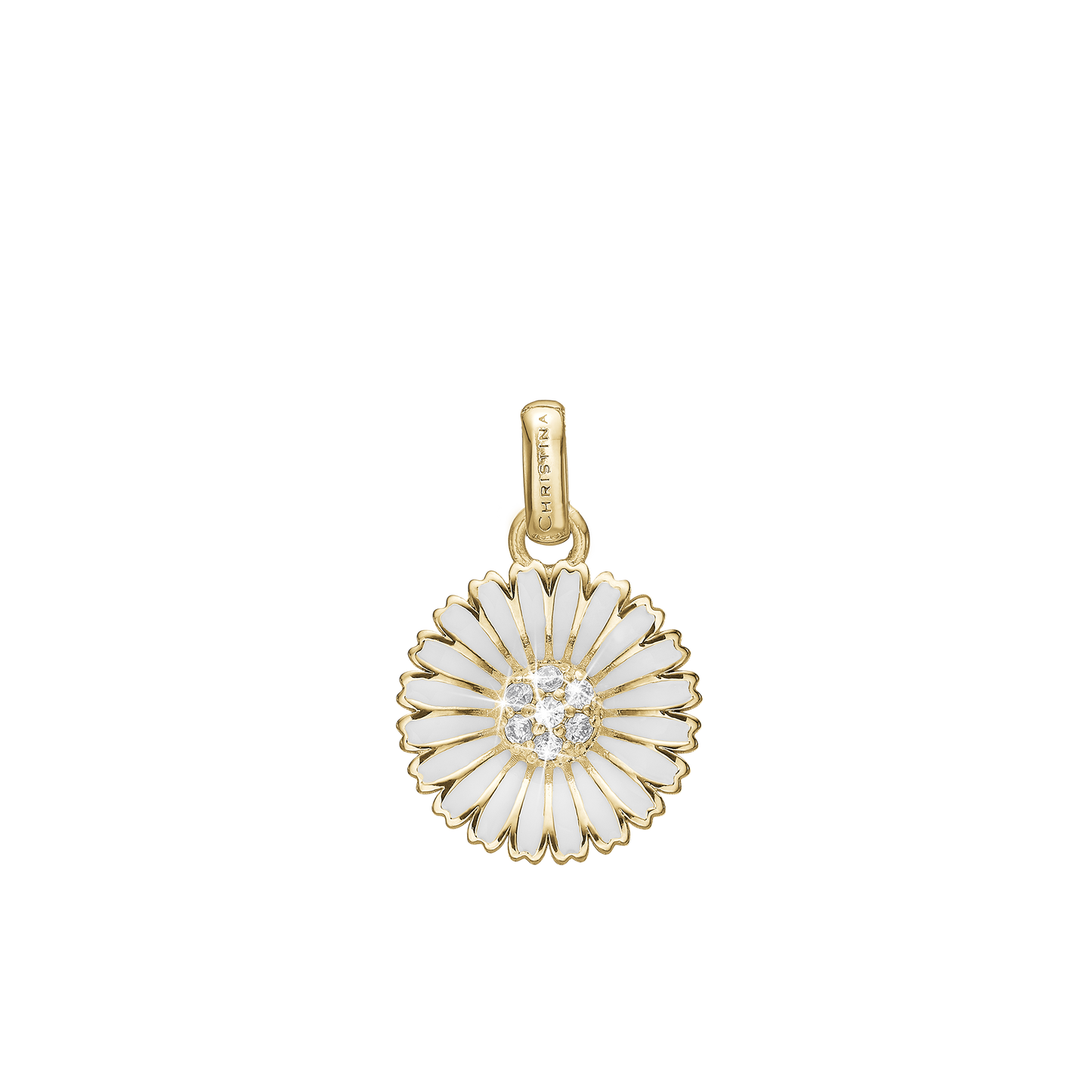Marguerite CZ Ø15mm Earring Pendant - Gold Plated Sterling Silver with 7 Cubic Zirkonia
