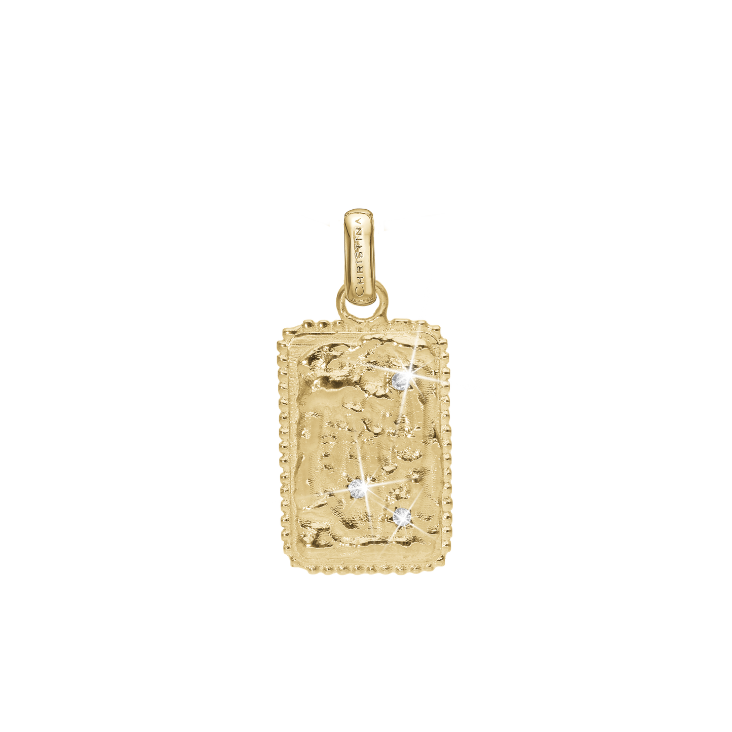 Antique square Large Earring Pendant - Polished Gold Plated Sterling Silver with 3 white Cubic Zirkonia
