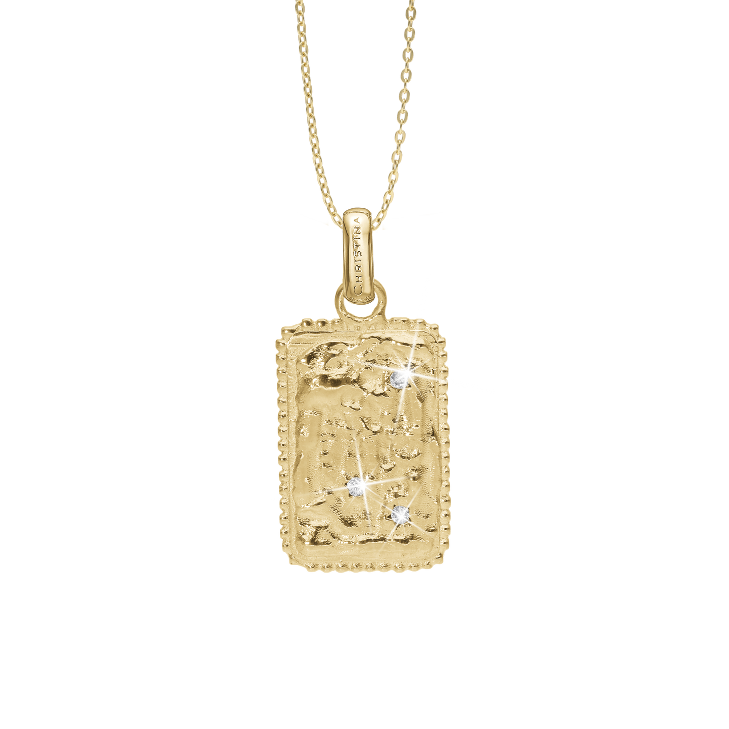 Antique square Large Earring Pendant - Polished Gold Plated Sterling Silver with 3 white Cubic Zirkonia