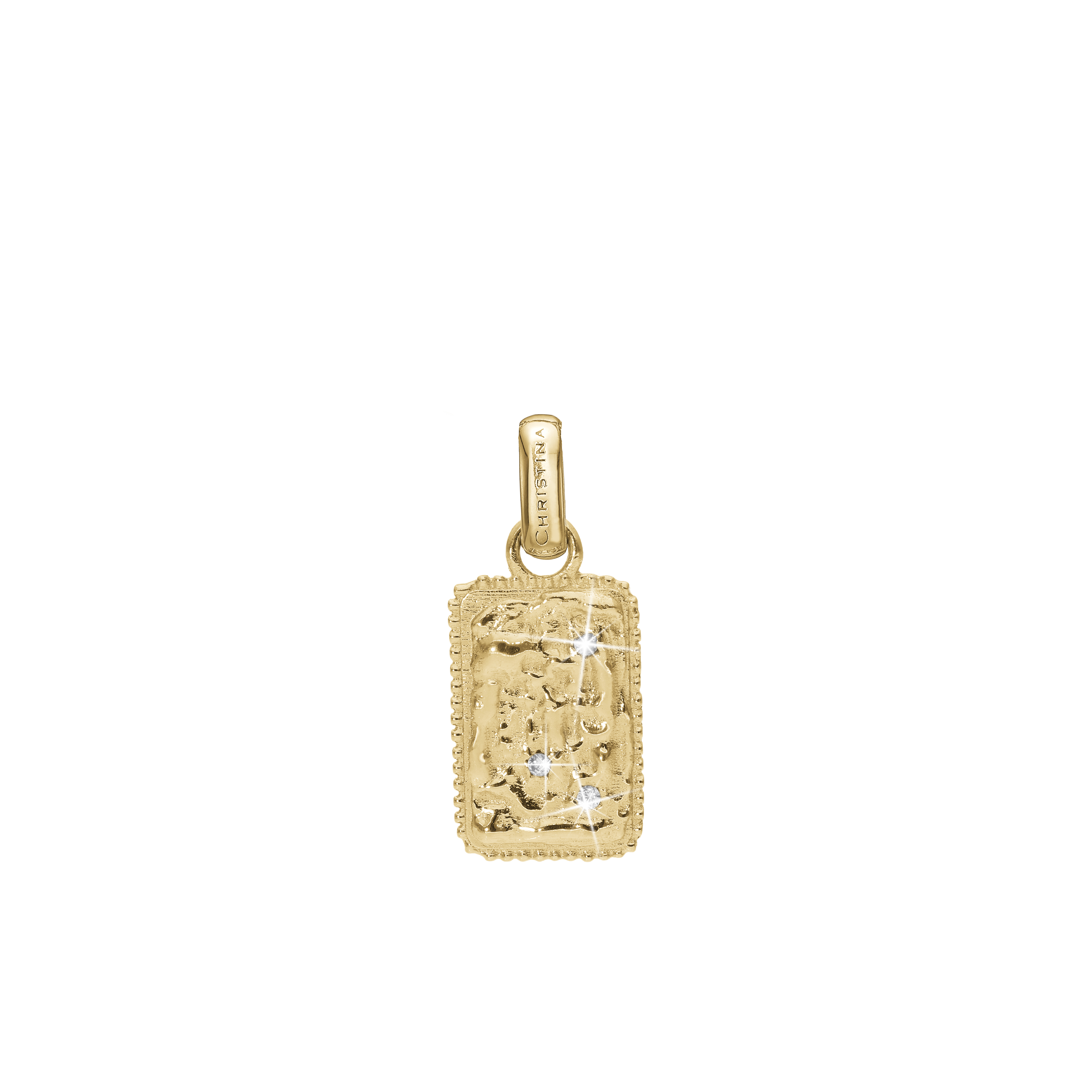 Antique square Earring Pendant - Polished Gold Plated Sterling Silver with 3 white Cubic Zirkonia