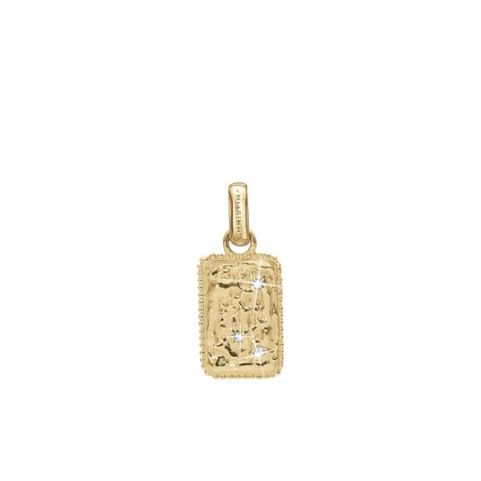 Antique square Earring Pendant - Polished Gold Plated Sterling Silver with 3 white Cubic Zirkonia
