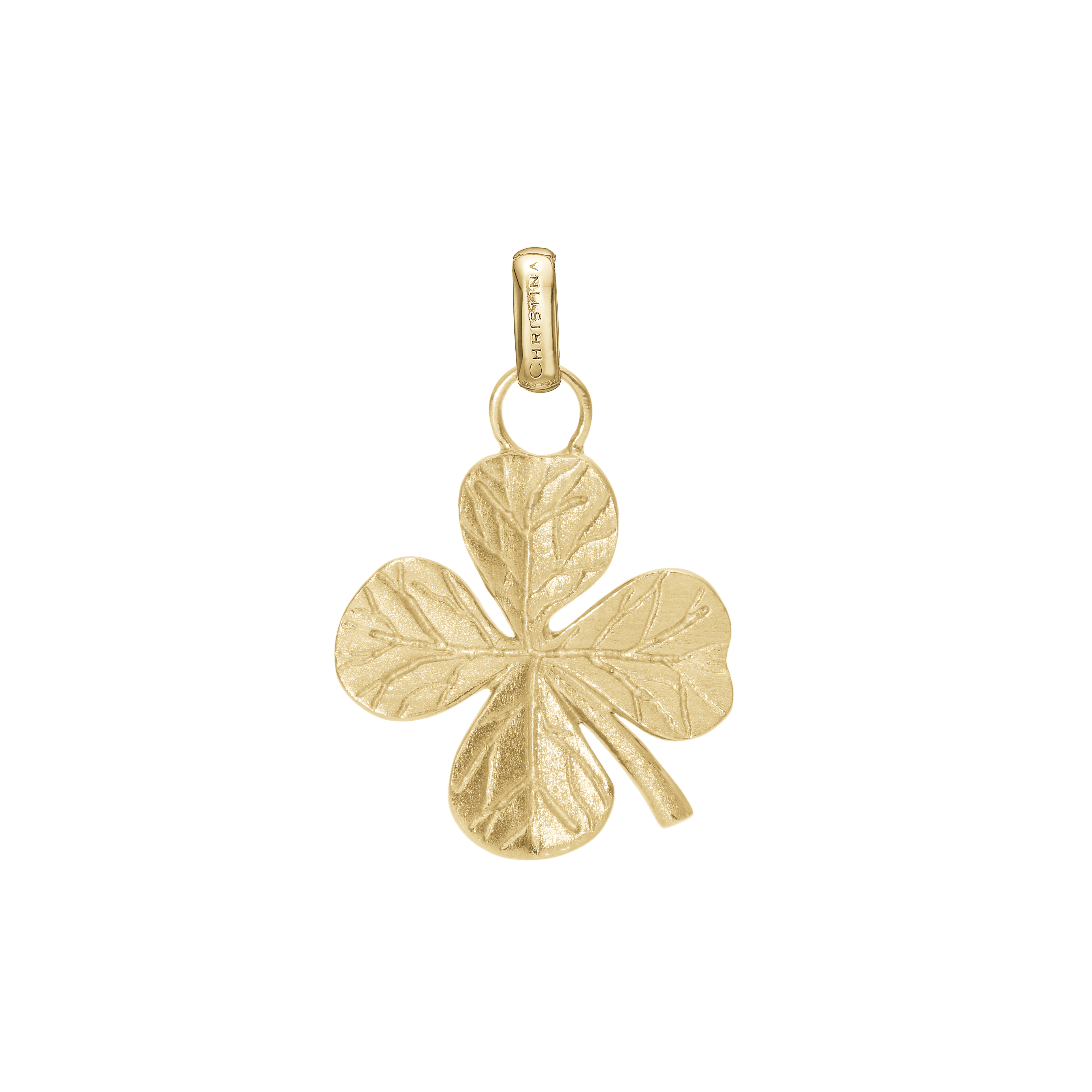 Big FoWatch Leaf Clover Earring Pendant - Brushed Gold Plated Sterling Silver