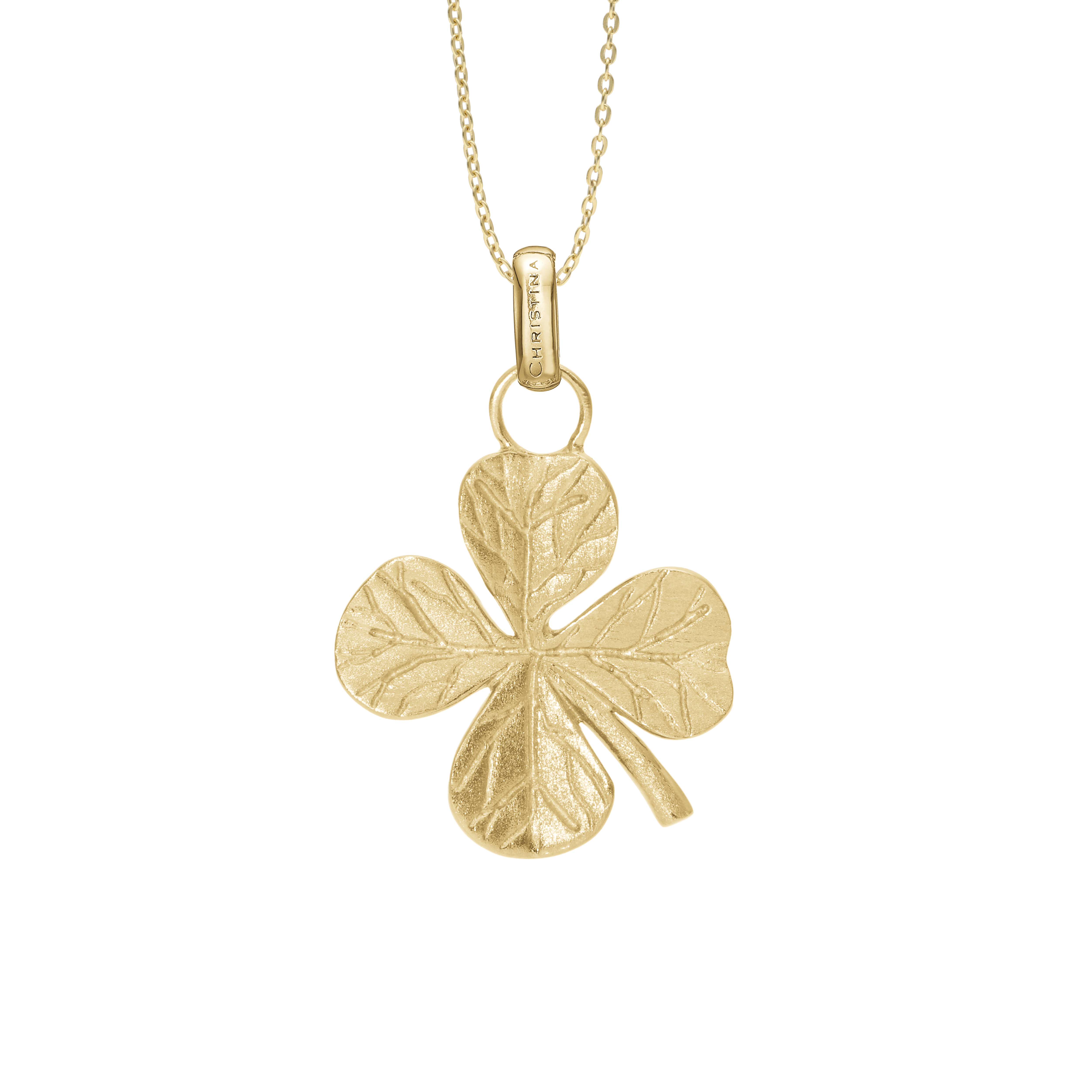 Big FoWatch Leaf Clover Earring Pendant - Brushed Gold Plated Sterling Silver