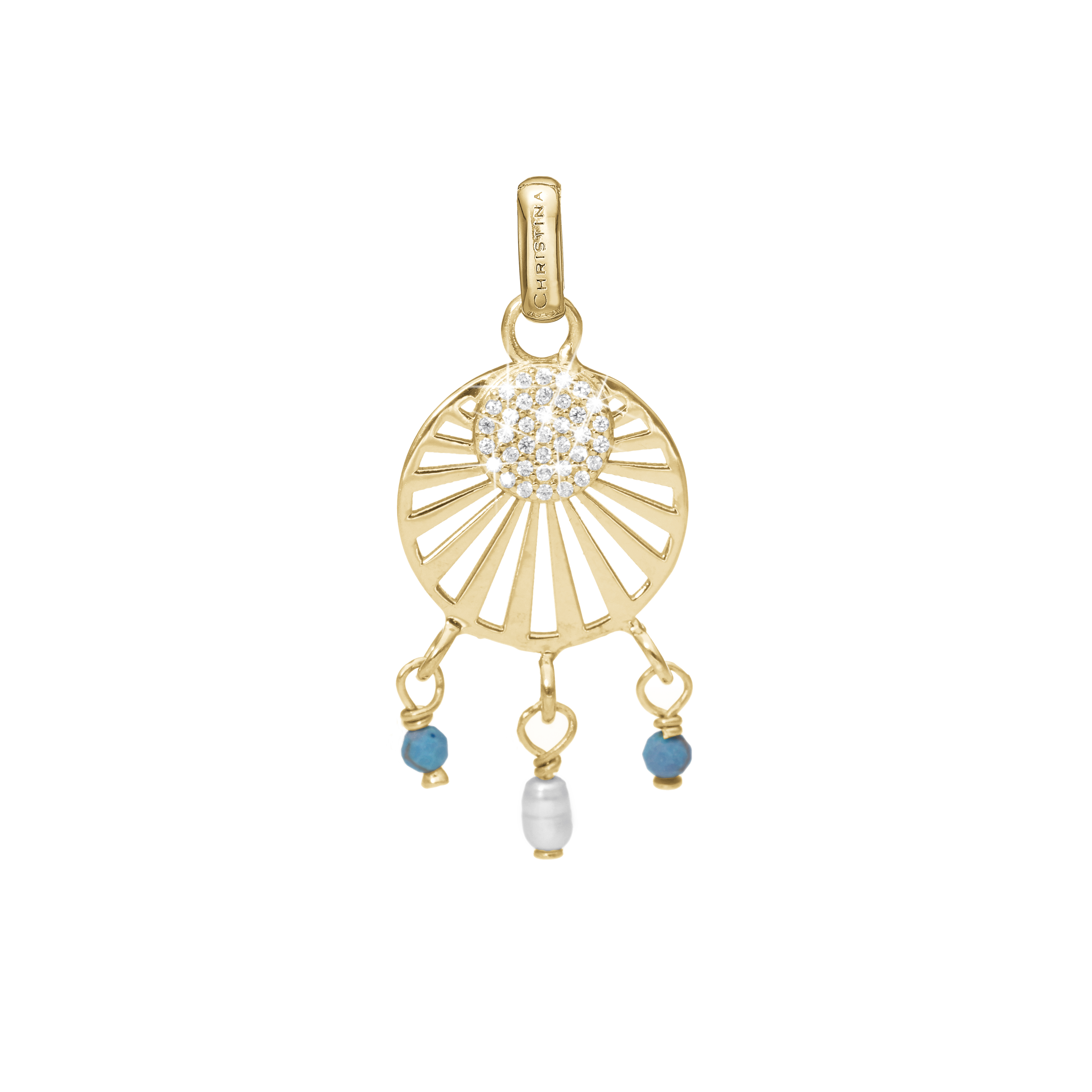 Ocean sunset Earring Pendant - Polished Gold Plated Sterling Silver with 37 white Cubic Zirkonia
