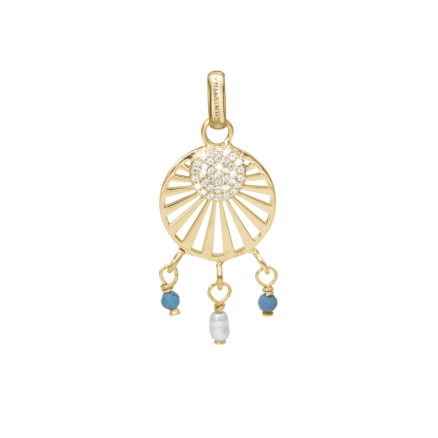 Ocean sunset Earring Pendant - Polished Gold Plated Sterling Silver with 37 white Cubic Zirkonia