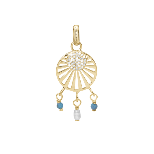 Ocean sunset Earring Pendant - Polished Gold Plated Sterling Silver with 37 white Cubic Zirkonia