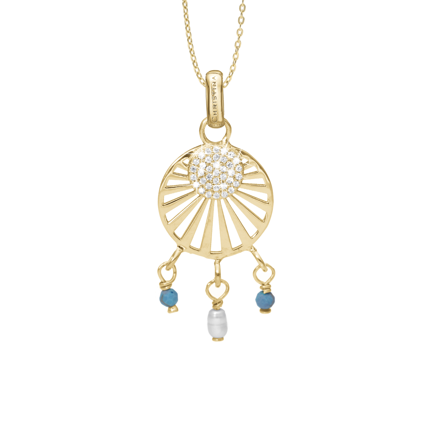 Ocean sunset Earring Pendant - Polished Gold Plated Sterling Silver with 37 white Cubic Zirkonia