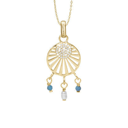 Ocean sunset Earring Pendant - Polished Gold Plated Sterling Silver with 37 white Cubic Zirkonia