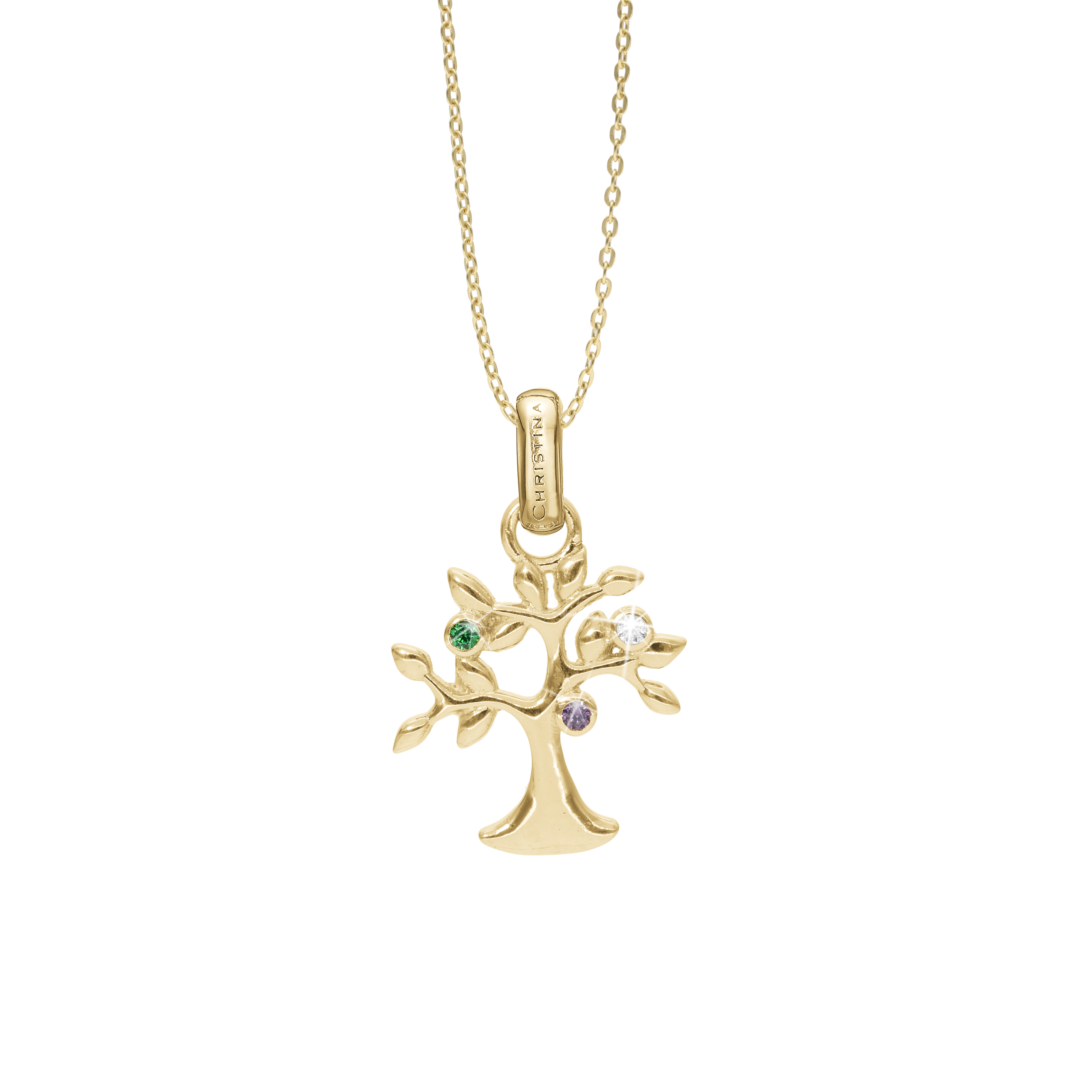 Life Tree Earring Pendant - Polished Gold Plated Sterling Silver with 3 Multi color Cubic Zirkonia