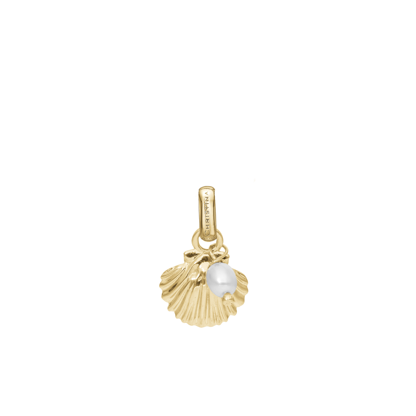 Clam shell Earring Pendant - Polished Gold Plated Sterling Silver with 1 Ferskvandsperle