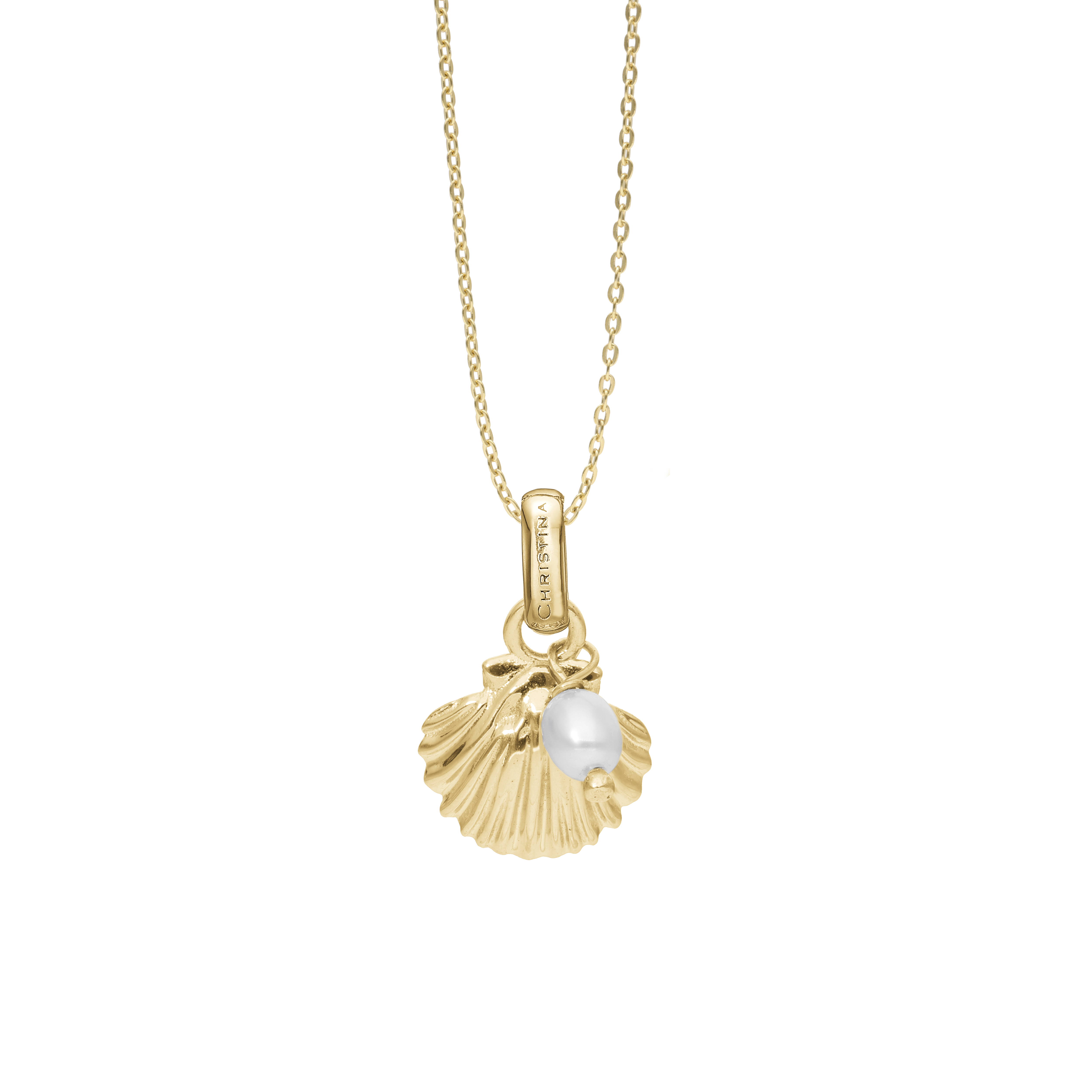 Clam shell  Pendant - Polished Gold Plated Sterling Silver with 1 Freshwater pearls