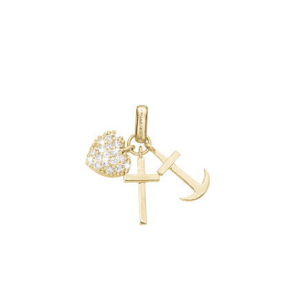 Faith Hope and Love Earring Pendant - Polished Gold Plated Sterling Silver with 32 white Cubic Zirkonia