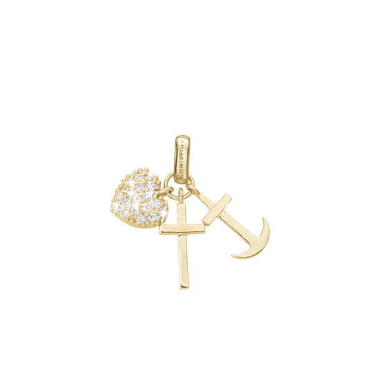 Faith Hope and Love Earring Pendant - Polished Gold Plated Sterling Silver with 32 white Cubic Zirkonia